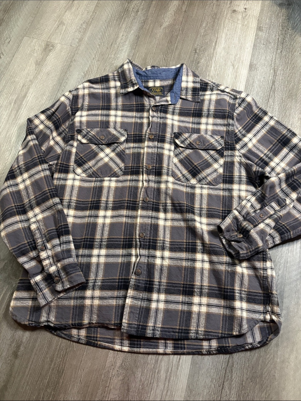 Jachs Navy Cream and Gray Plaid Button-Up Shirt Jacket